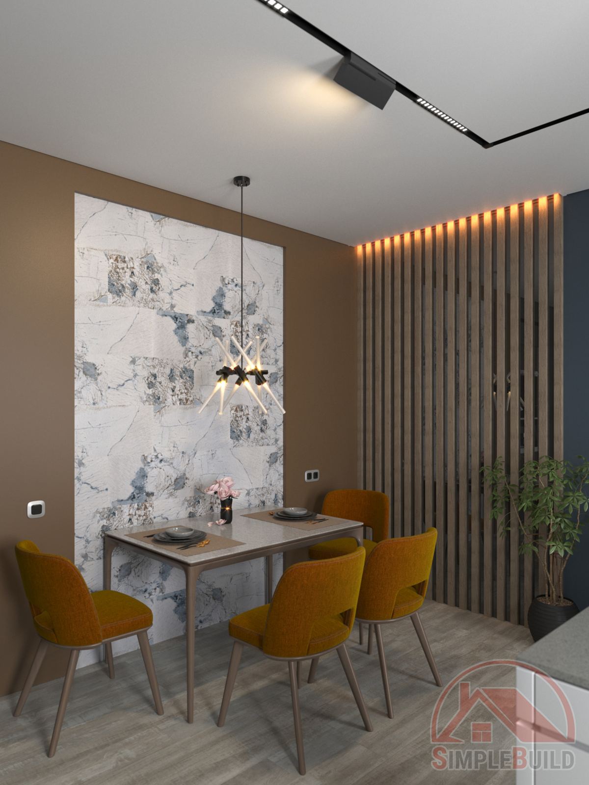 Кварц-виниловые стеновые панели Альта Слэб Эльбрус в интерьере