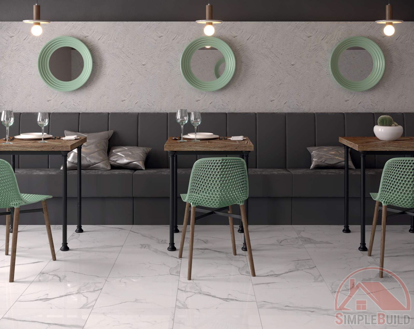Керамогранит Каррара серая «Gracia Ceramica» в общественном интерьере