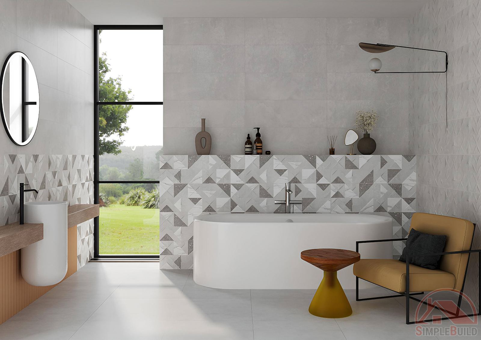 Керамогранит серый матовый бетон «Gracia Ceramica» в интерьере