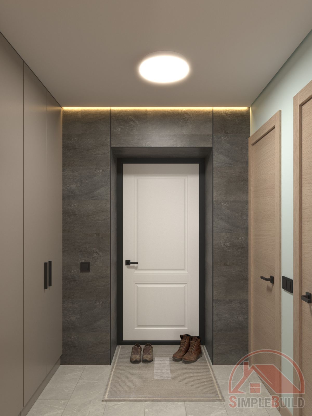 Кварц-виниловые стеновые панели Альта Слэб метеорит в интерьере