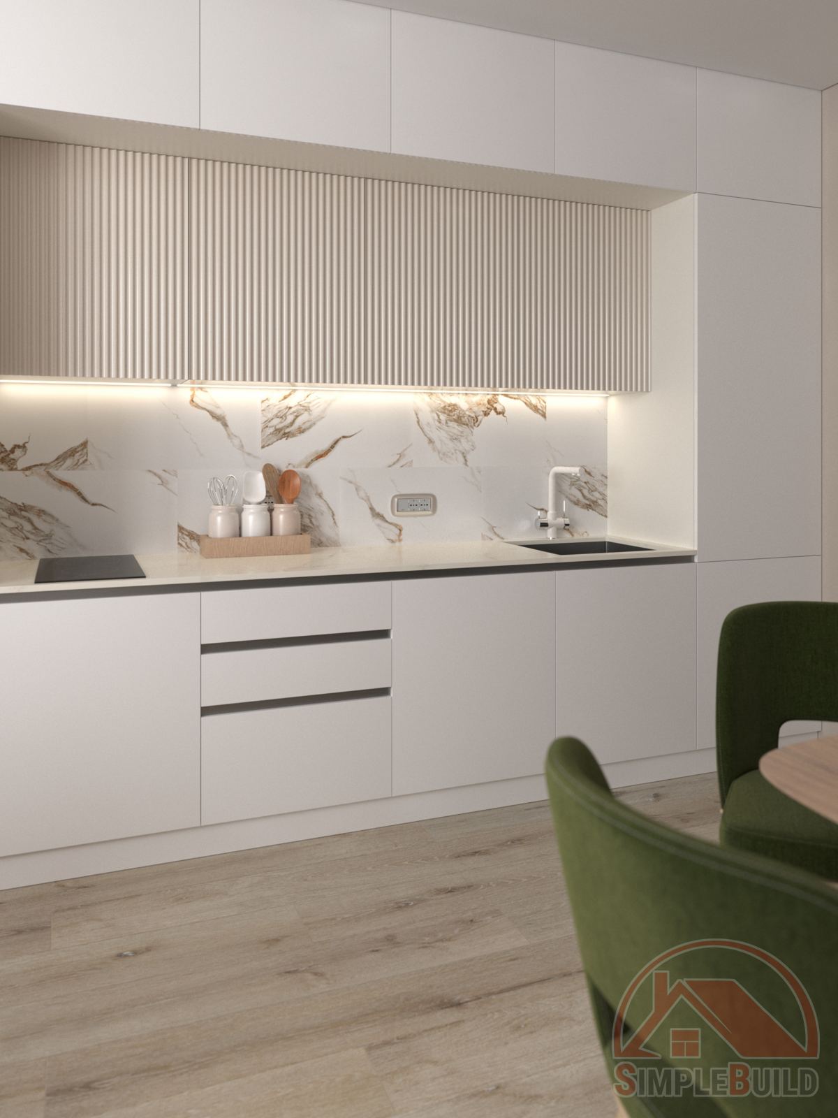 Кварц-виниловые стеновые панели Альта Слэб Кракатау в интерьере