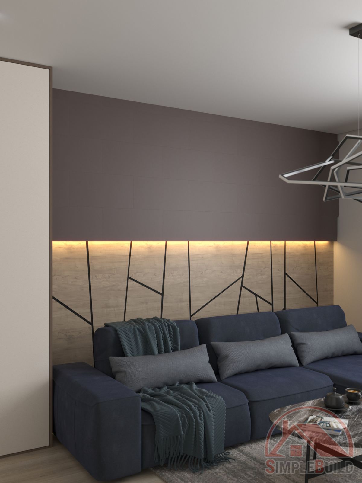 Кварц-виниловые стеновые панели Альта Слэб Крот в интерьере