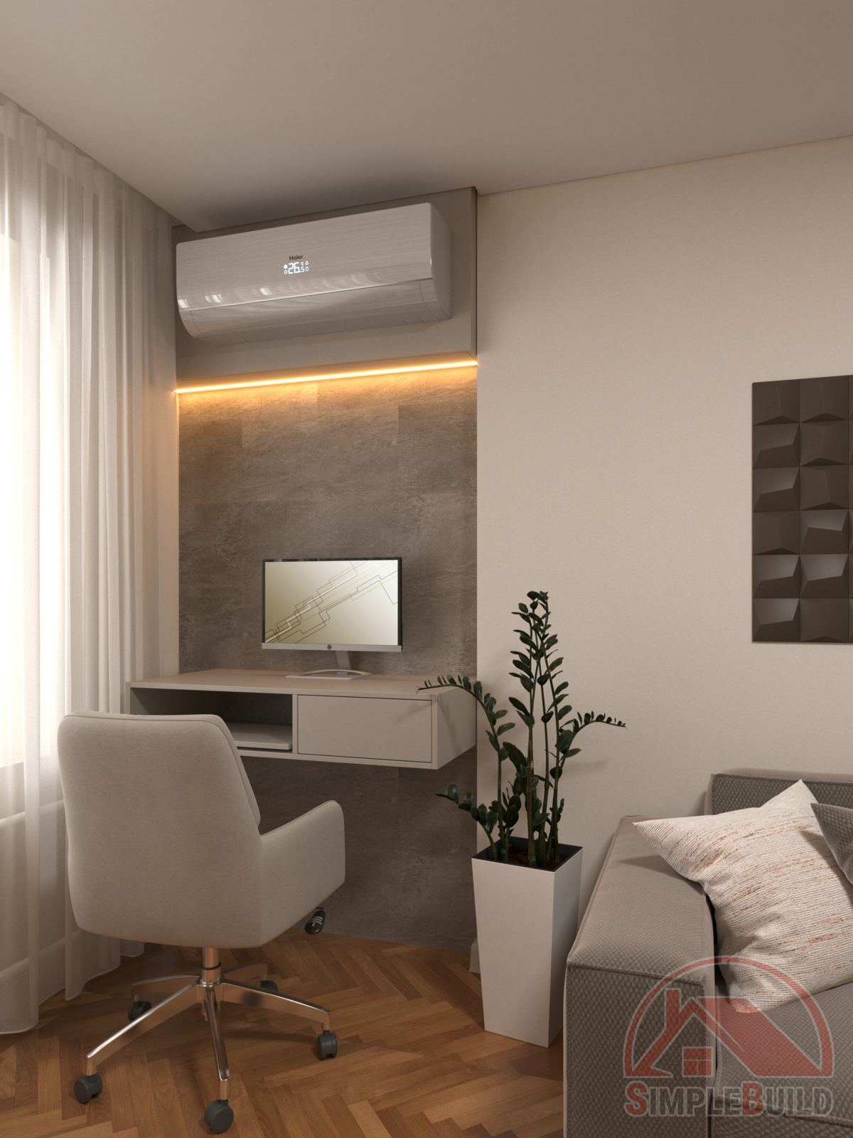 Кварц-виниловые стеновые панели Альта Слэб полнолуние в интерьере