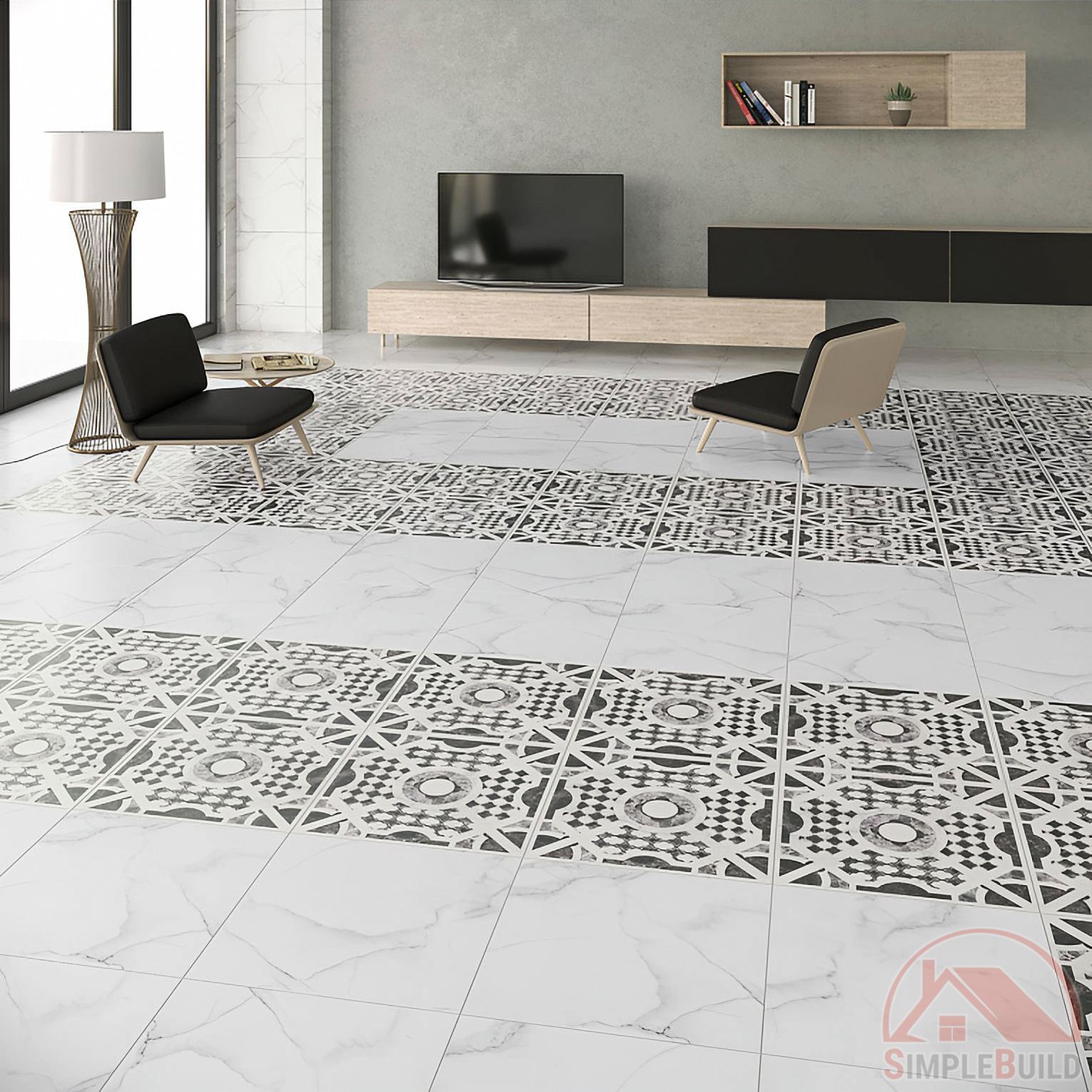 Керамогранит Касабланка белая «Gracia Ceramica» в комбинированной отделке