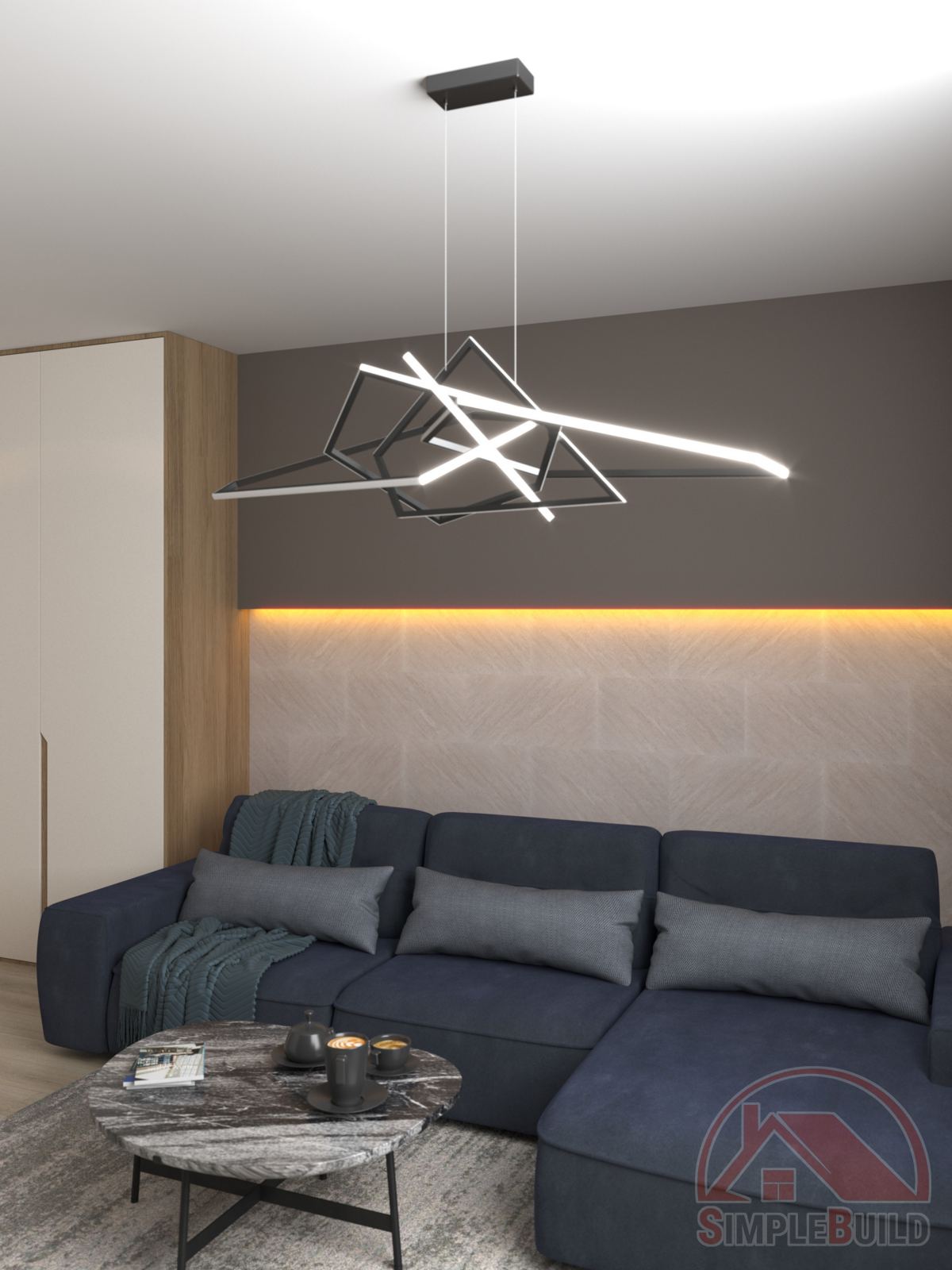 Кварц-виниловые стеновые панели Альта Слэб закат в интерьере