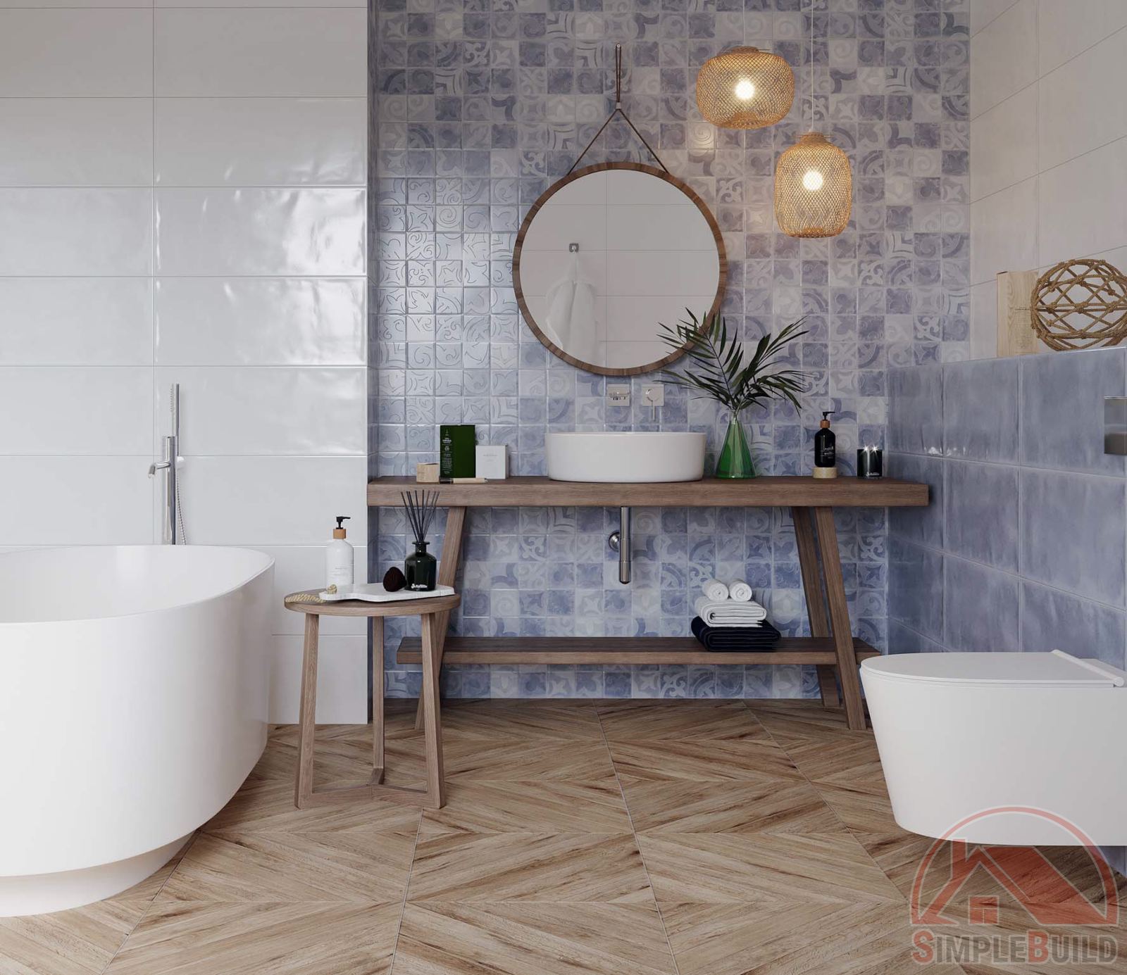 Керамогранит Лигнум бежевый «Gracia Ceramica» в интерьере ванной