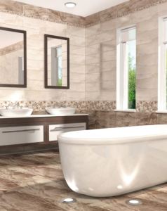 Керамическая плитка Анталия бежевая / коричневая от «Beryoza Ceramica» в интерьере ванной комнаты