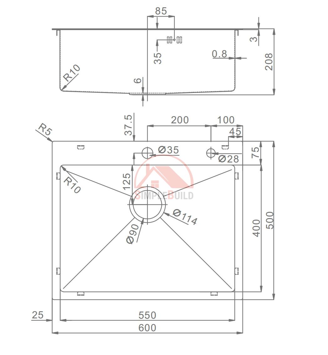 Мойка для кухни 60×50 см «Raglo» стальная, графит [R701.6050.09 ...